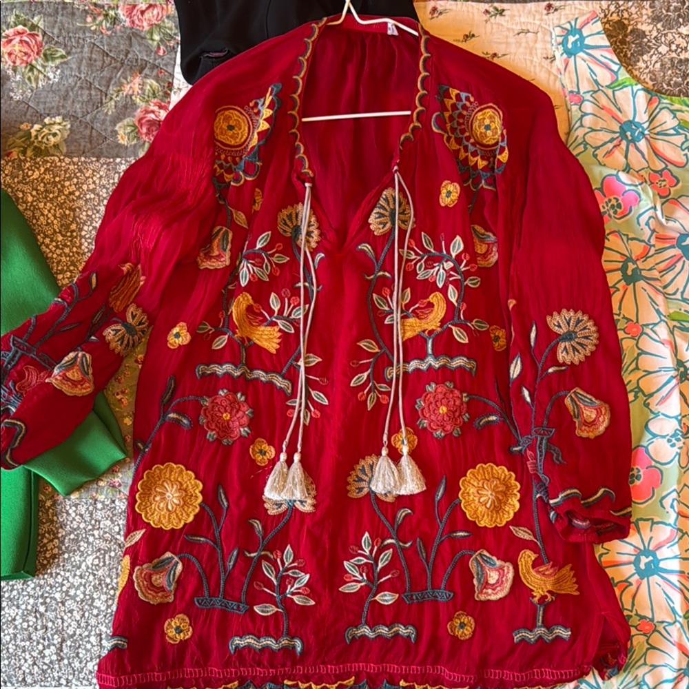 Johnny Was Embroidered Red Women's tunic